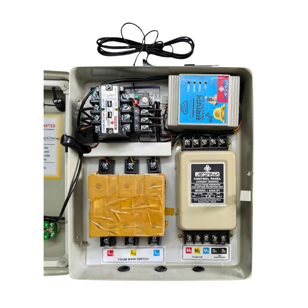 2/3-Phase DOL Motor Starter Control Panel with GSM 5G Mobile Starter 3 HP - 7.5 HP (Auto Start, Dry Run Protection, Overload and Underload Protection)